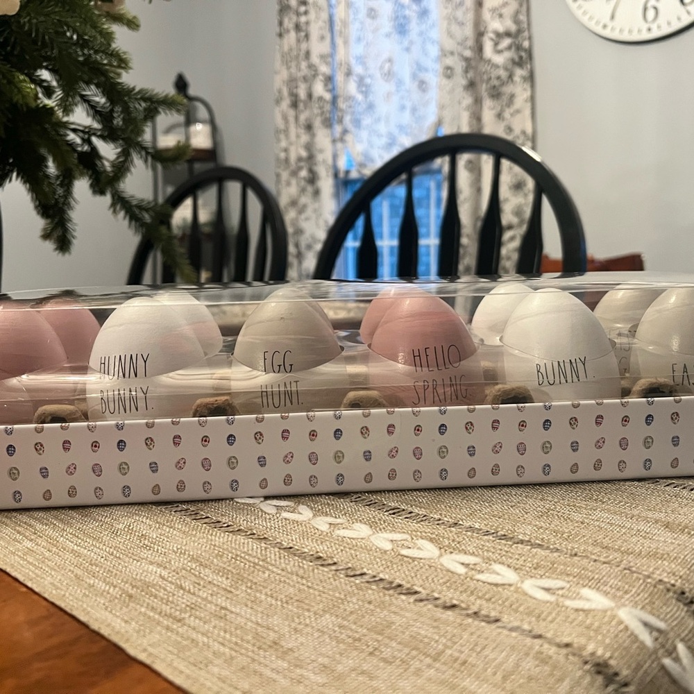 NEW Rae Dunn Set Of Twelve Inspirational Sayings Wooden Easter Eggs